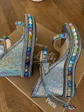 Christian Louboutin Metallic Multicolor Pyramid-Stud Platform Sandals